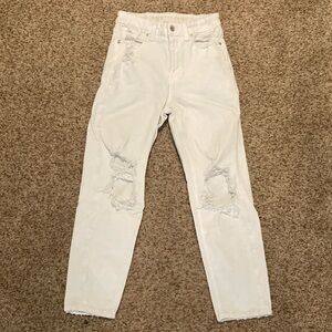 American Eagle Outfitters White Distressed Ankle Jeans